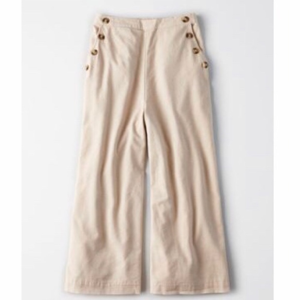 AE Cream Crop Wide Leg Pants